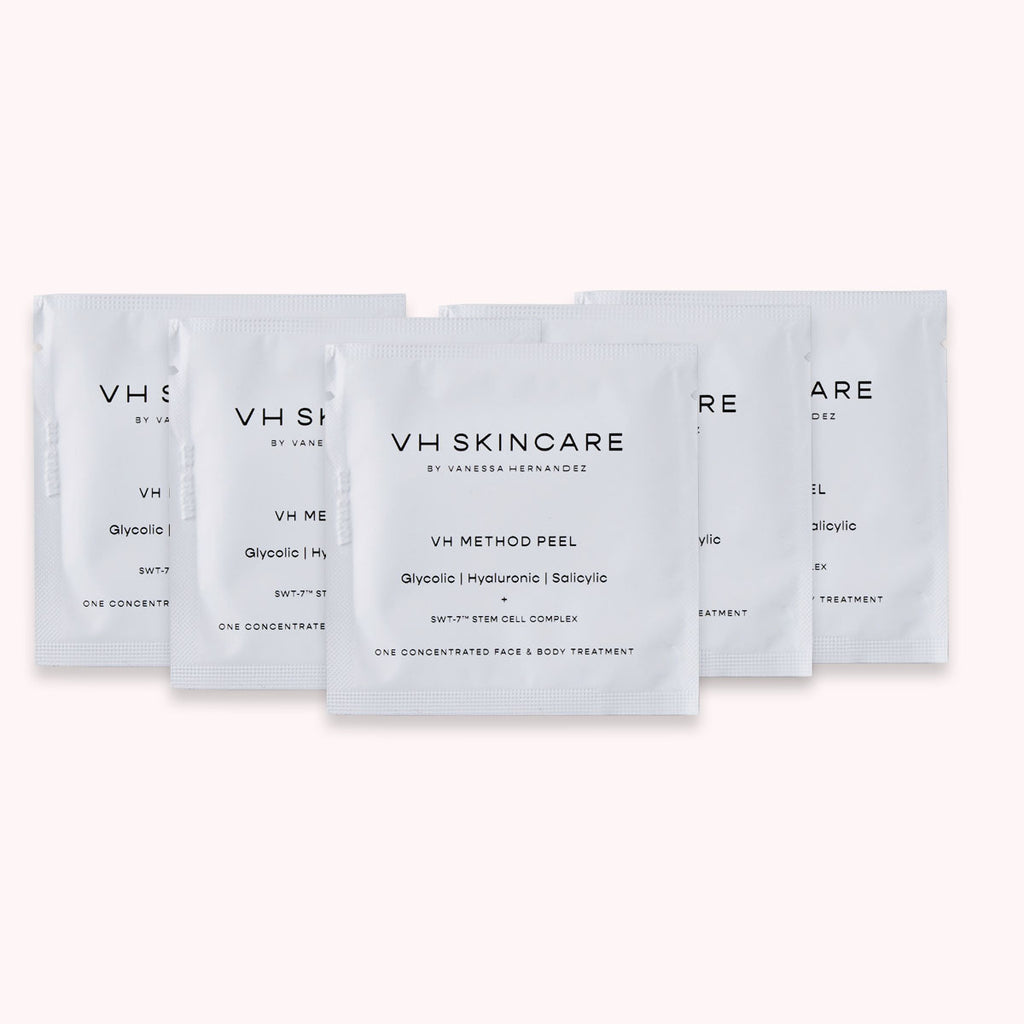 5 samples of of our best-selling VH Method Peel sachets and two surprise samples that we are currently loving in the clinic