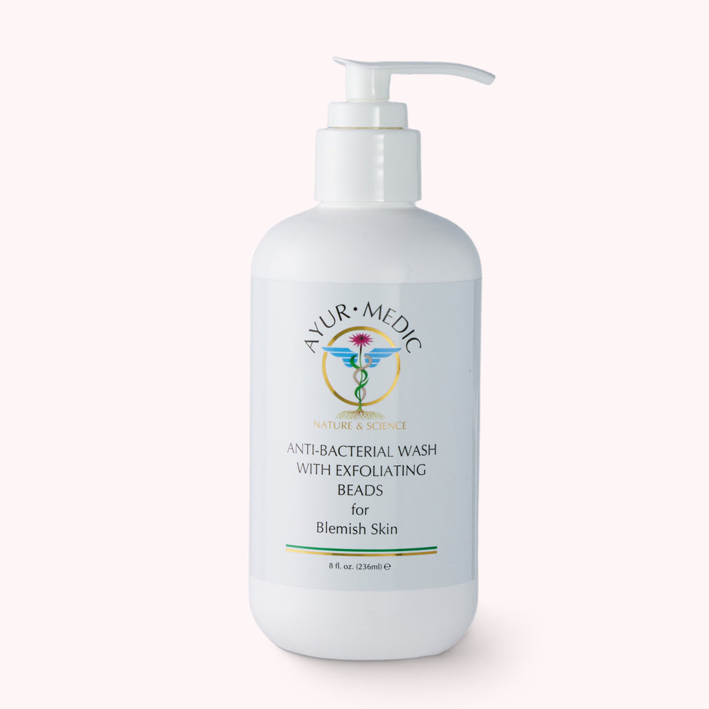 Bottle of AYUR MEDIC ANTI-BACTERIAL CLEANSER WITH EXFOLIATING BEADS for Blemish Skin 
