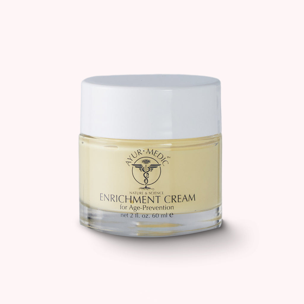 Ayur-Medic Enrichment Cream is a rich blend of peptides, nourishing emollients and co-enzyme Q-10, which helps give the skin needed moisture and hydration to dramatically improve the appearance of fine lines and wrinkles revealing a healthy radiant looking skin. No parabens. No artificial colors.