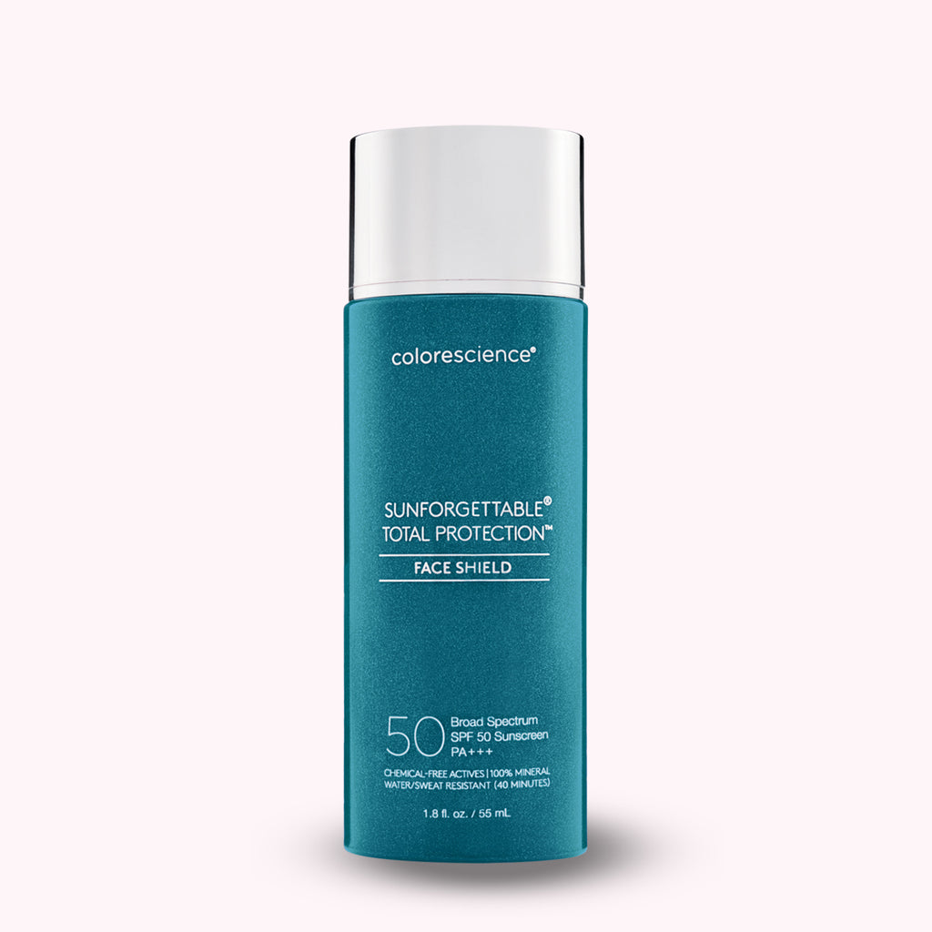 Blue bottle with silver cap with 1.8 fl (55ml) of  COLORE SCIENCE TOTAL PROTECTION™ FACE SHIELD CLASSIC SPF 50